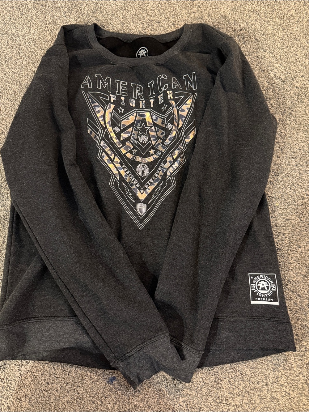 American Fighter Black Sweatshirt with Camo Graphic